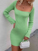 Tie Back Square Neck Long Sleeve Sweater Dress Bazaarbey