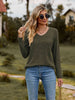 Ribbed V-Neck Long Sleeve Tee Trendsi