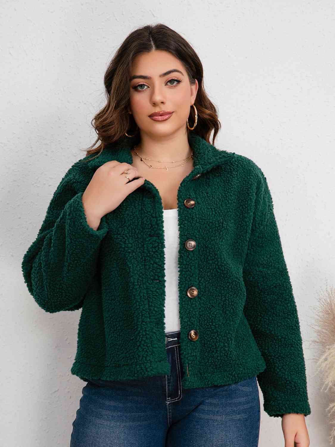  Collared Neck Button Down Jacket Trendsi