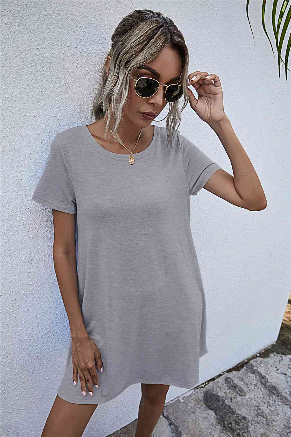 Round Neck Short Sleeve Mini Dress -BazaarBey - www.shopbazaarbey.com