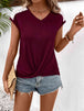 Spliced  V-Neck Twisted Hem Tee Trendsi