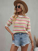 Striped  Half Sleeve Knit Top Trendsi