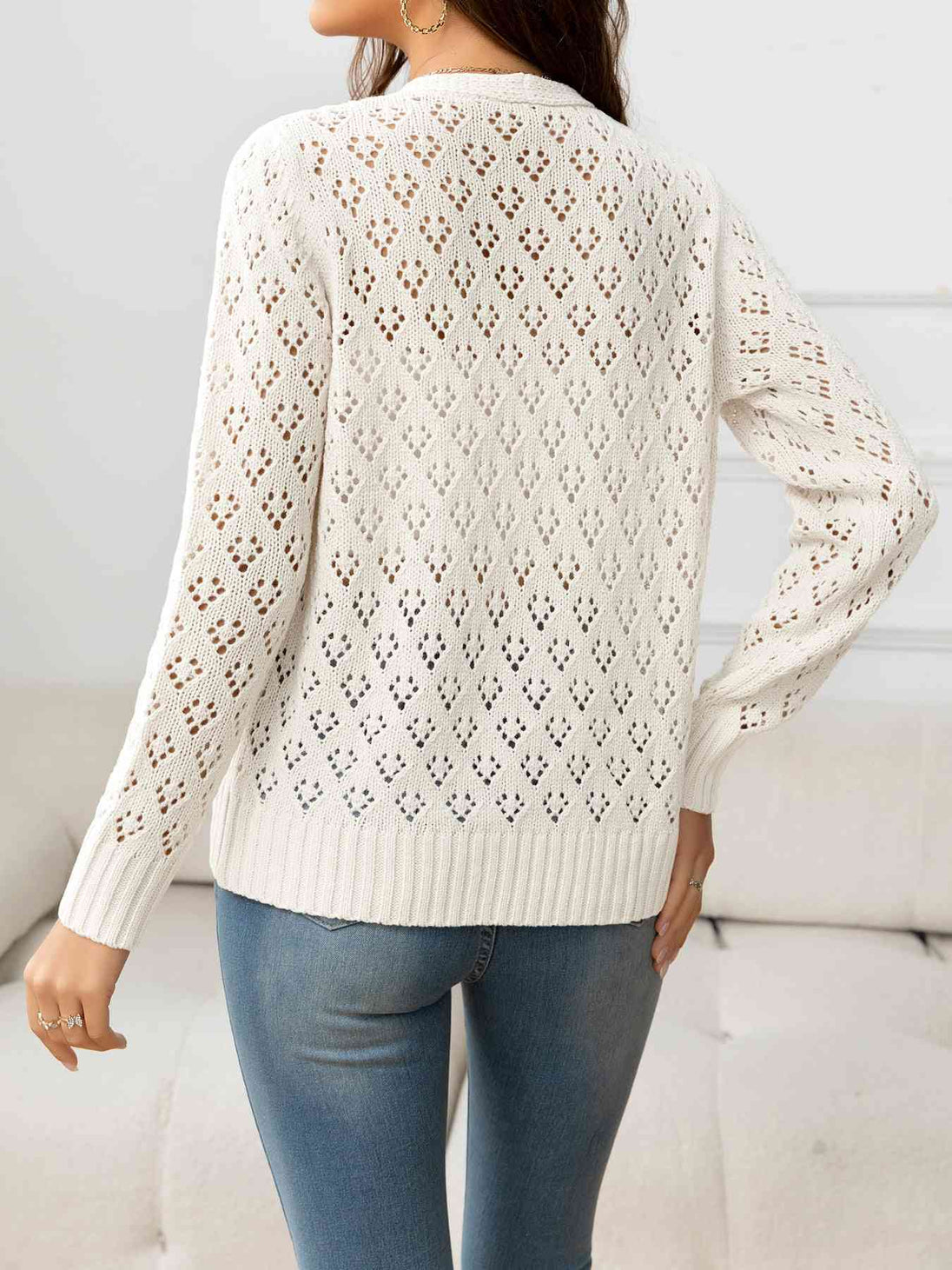  V-Neck Buttoned Knit Top Trendsi