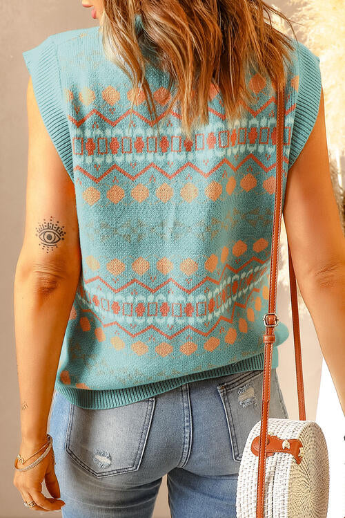 Geometric V-Neck Knit Vest Trendsi