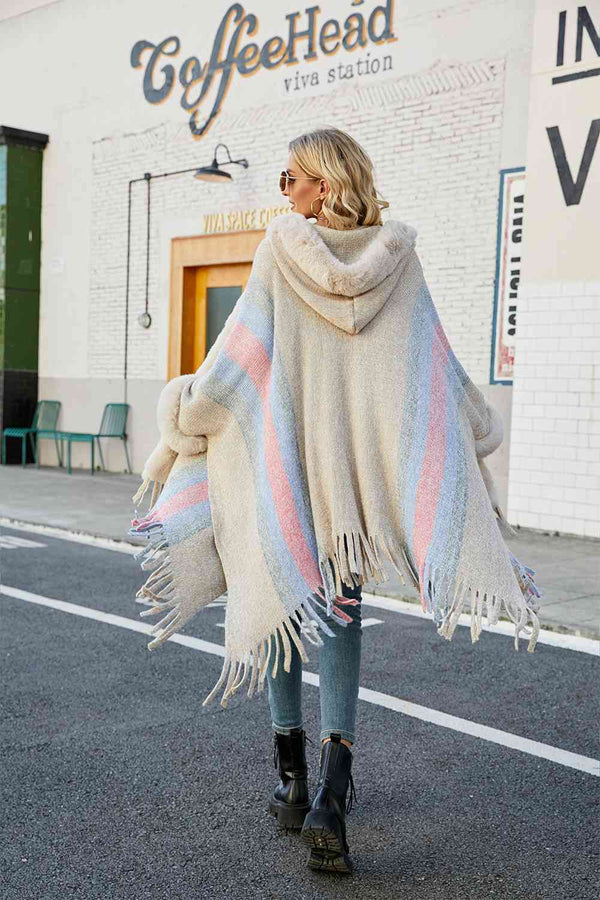 Color Block Fringe Detail Poncho Bazaarbey