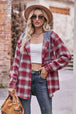 Plaid Dropped Shoulder Hooded Longline Jacket Trendsi