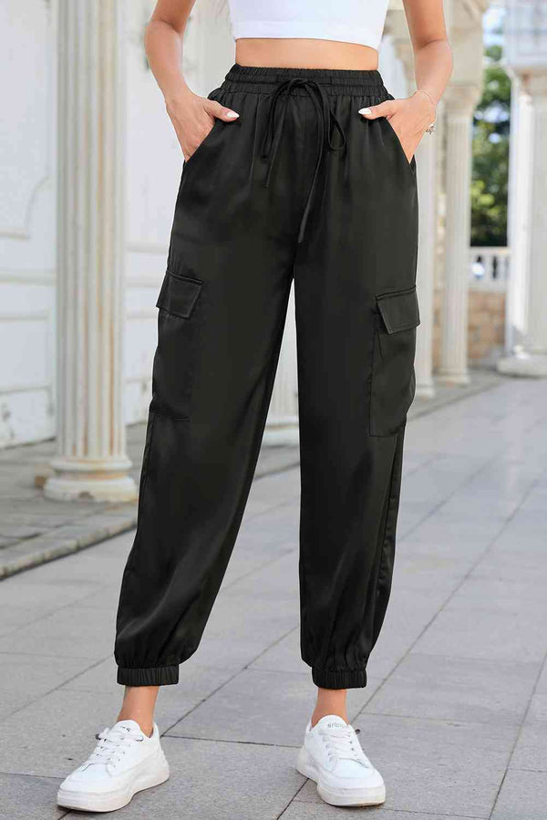 Long Tie Waist Pocketed Pants Bazaarbey