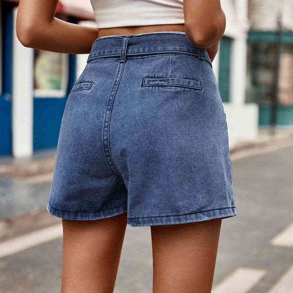 Tie Belt Denim Shorts with Pockets Bazaarbey