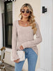 Square Neck Ribbed Long Sleeve T-Shirt Trendsi