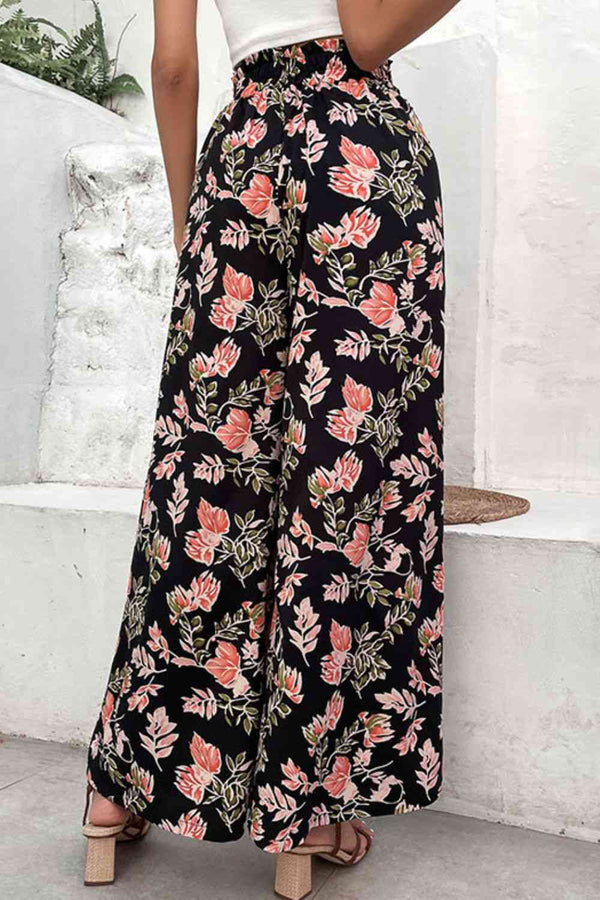 Floral Pull-On Wide Leg Pants Bazaarbey