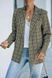 Plaid Double-Breasted Long Sleeve Blazer Trendsi