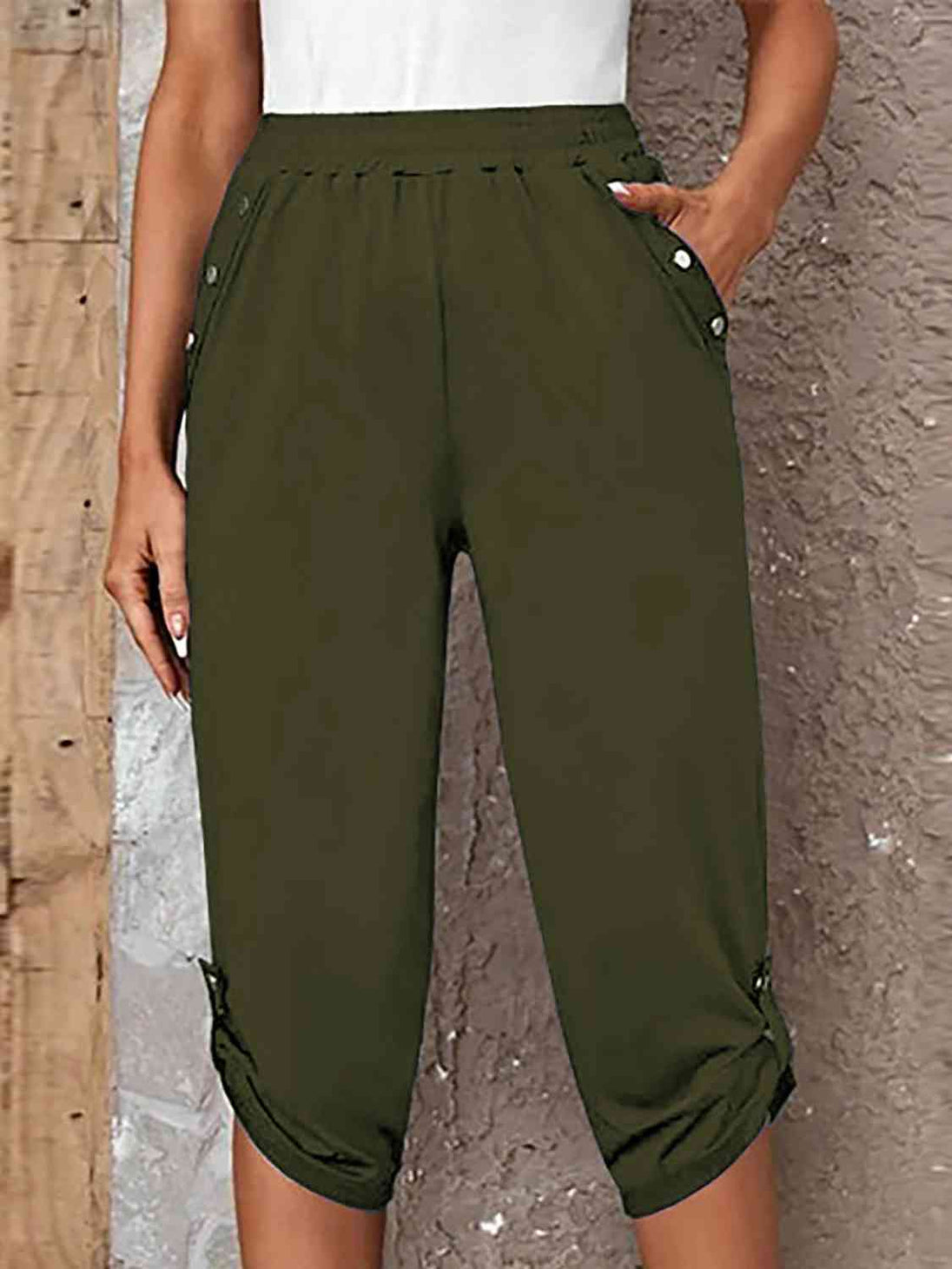 Full Size Roll-Tab Capris Pants Bazaarbey