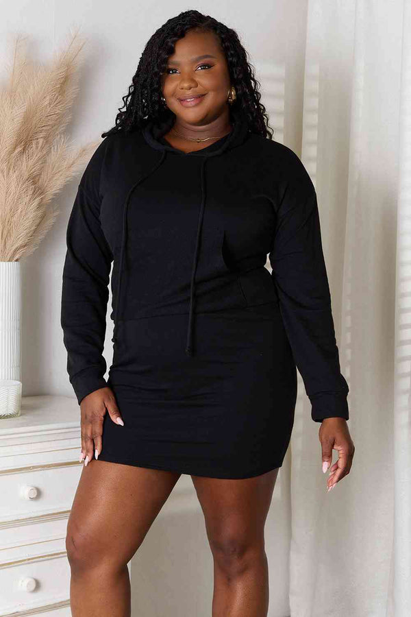  Full Size Drawstring Long Sleeve Hooded Dress -BazaarBey - www.shopbazaarbey.com