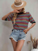 Striped  Half Sleeve Knit Top Trendsi