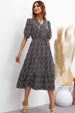 Floral Tie Waist Collared Neck Tiered Dress -BazaarBey - www.shopbazaarbey.com