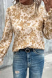 Floral Print Mock Neck Flounce Sleeve Blouse Trendsi