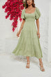 Smocked Square Neck Tiered Dress -BazaarBey - www.shopbazaarbey.com