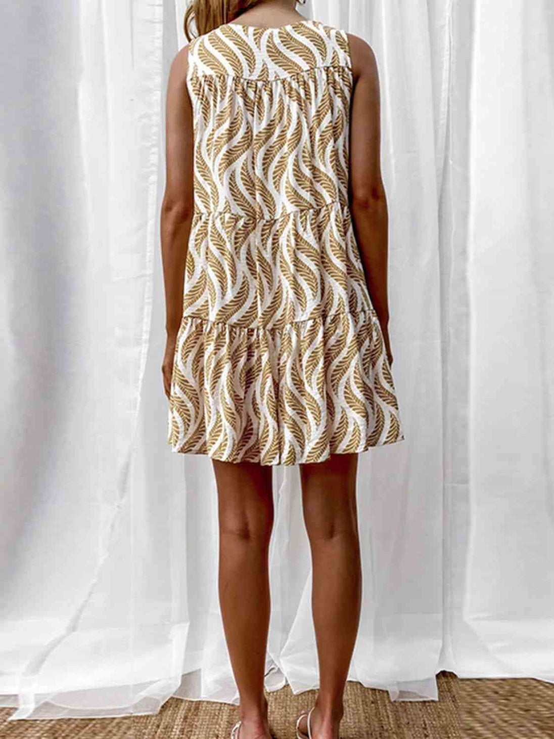 Printed V-Neck Sleeveless Mini Dress -BazaarBey - www.shopbazaarbey.com