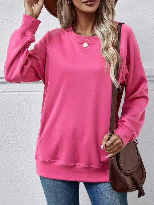 Round Neck Long Sleeve Sweatshirt Trendsi