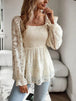 Smocked Flounce Sleeve Peplum Blouse Bazaarbey