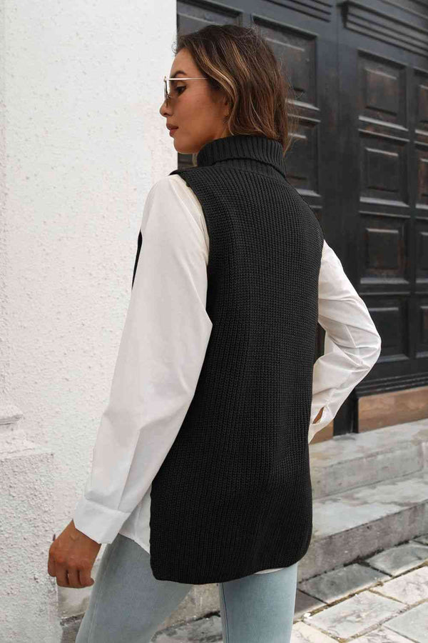 Ribbed Mock Neck Sleeveless Sweater Vest Trendsi