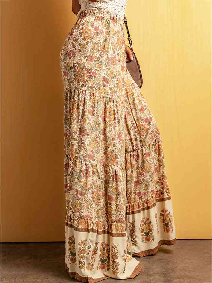 Floral Tiered Wide Leg Pants Bazaarbey