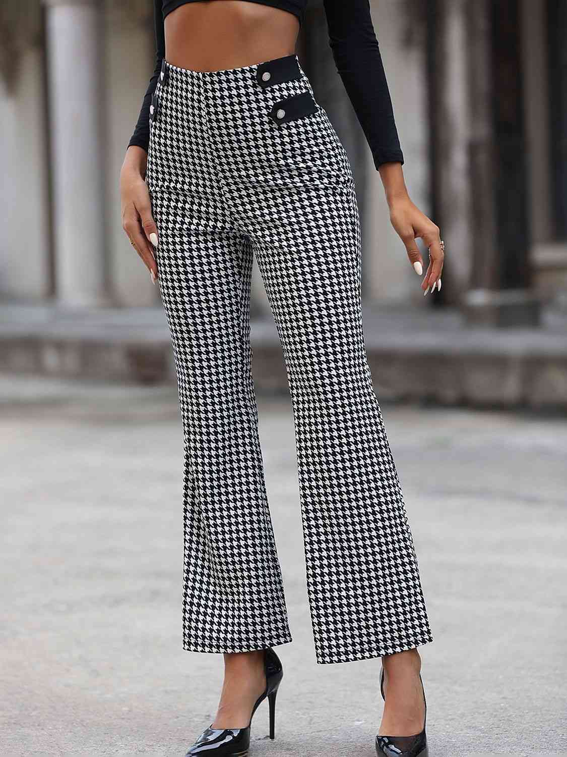 Houndstooth High Waist Flare Pants Bazaarbey