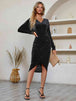 V-Neck Long Sleeve Tulip Hem Dress -BazaarBey - www.shopbazaarbey.com