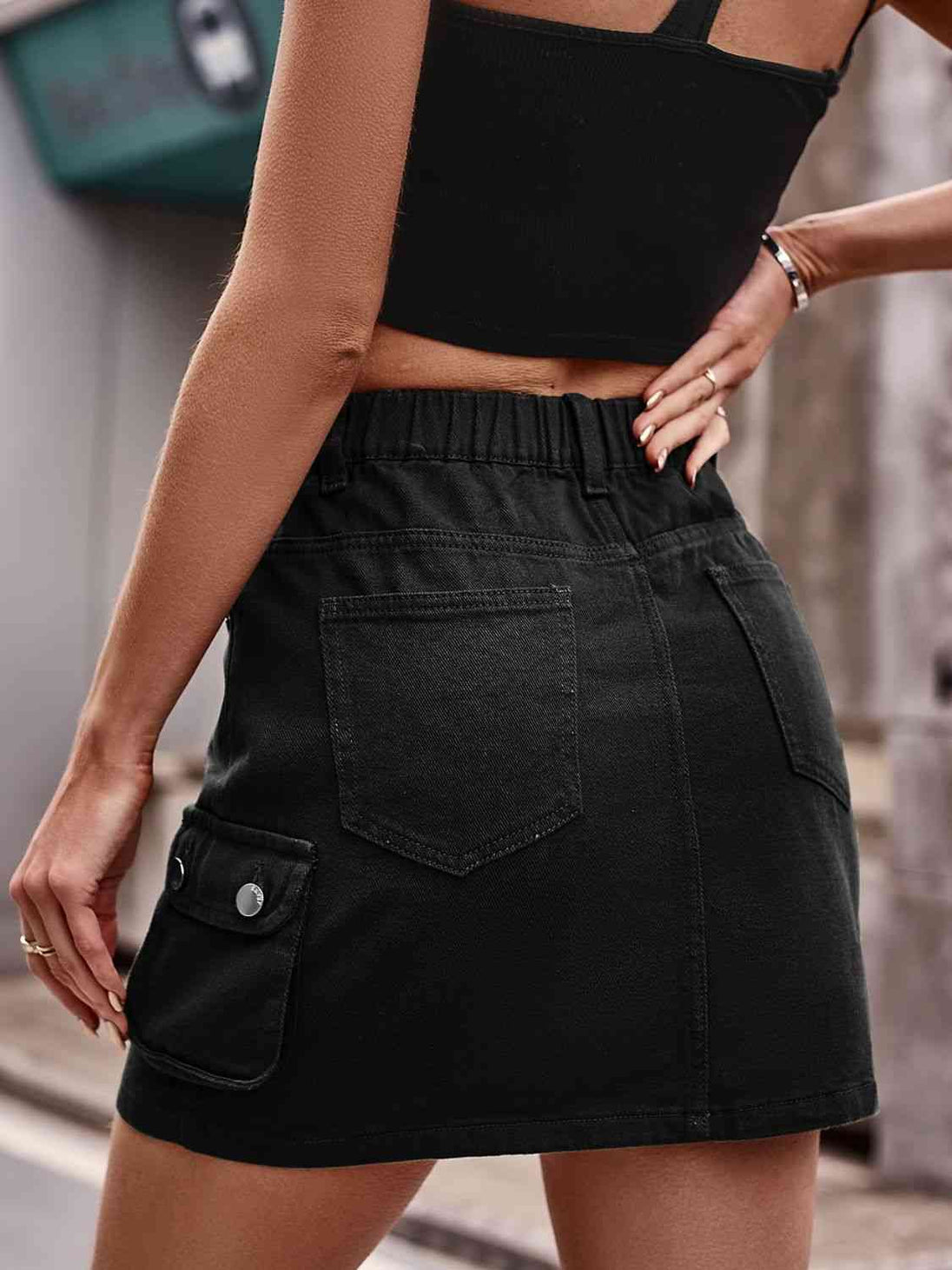 Denim Mini Skirt with Pockets Trendsi