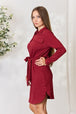   Tie Front Half Zip Long Sleeve Shirt Dress Trendsi