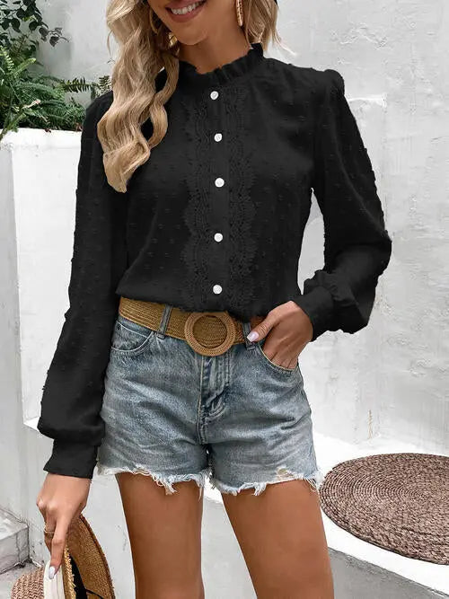   Lace Trim Long Sleeve Shirt Bazaarbey