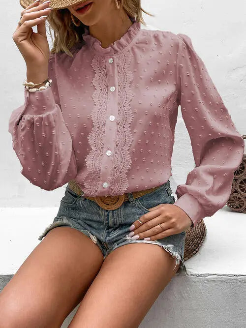   Lace Trim Long Sleeve Shirt Bazaarbey