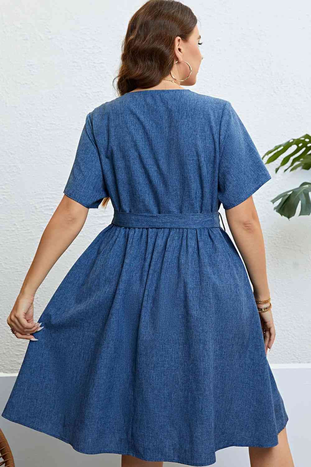 Tie-Waist Button Front Short Sleeve Dress -BazaarBey - www.shopbazaarbey.com