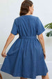 Tie-Waist Button Front Short Sleeve Dress -BazaarBey - www.shopbazaarbey.com