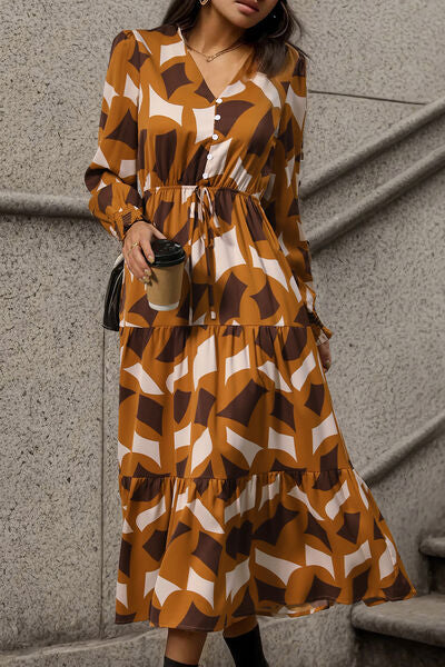 Printed Tied Pocketed Lantern Sleeve Dress Bazaarbey