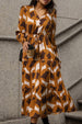 Printed Tied Pocketed Lantern Sleeve Dress Bazaarbey