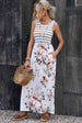 Striped Floral Round Neck Sleeveless Maxi Dress -BazaarBey - www.shopbazaarbey.com