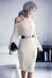 Cold Shoulder Rib-Knit Sweater Dress (Belt Not Included) Bazaarbey