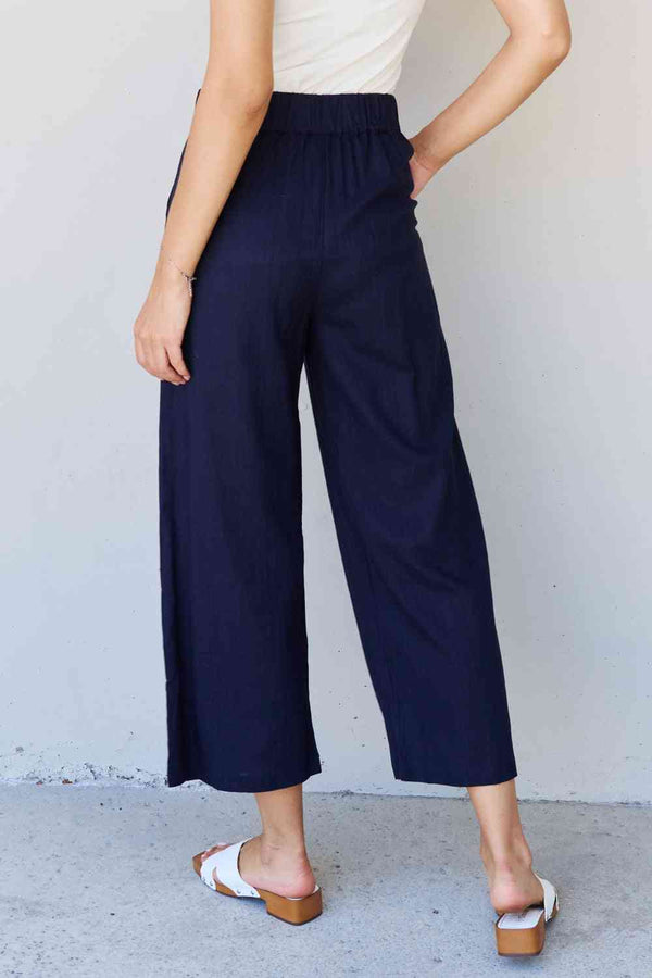 And The Why In The Mix  Pleated Detail Linen Pants in Dark Navy Bazaarbey