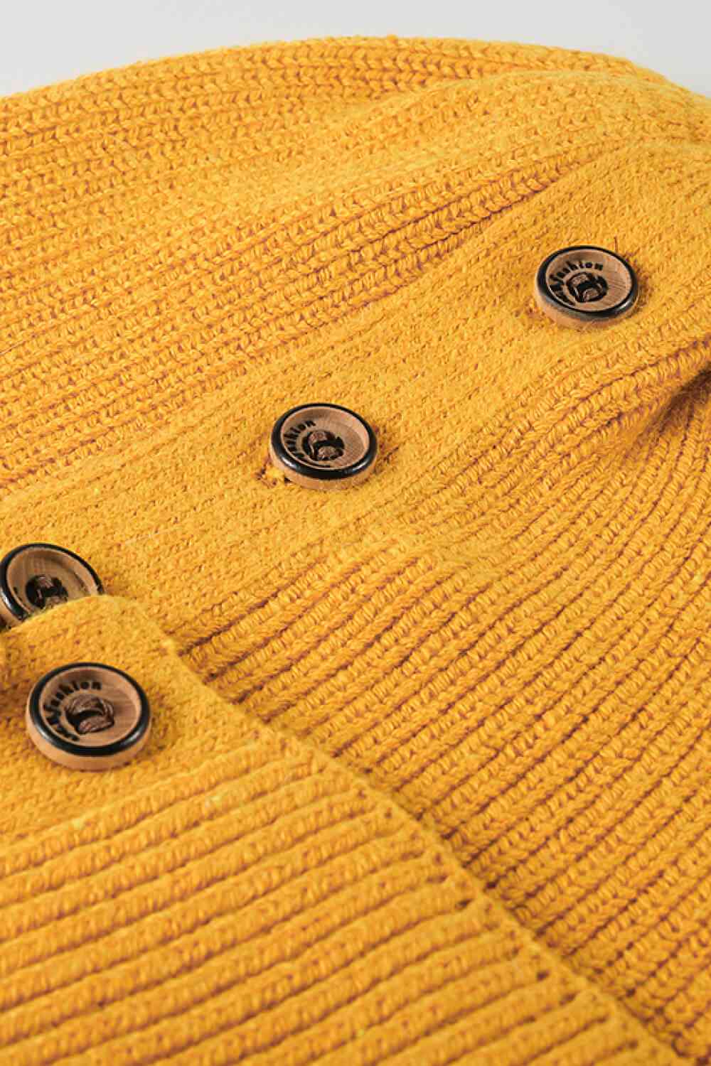 Button Detail Rib-Knit Cuff Beanie Trendsi