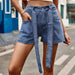 Tie Belt Denim Shorts with Pockets Bazaarbey