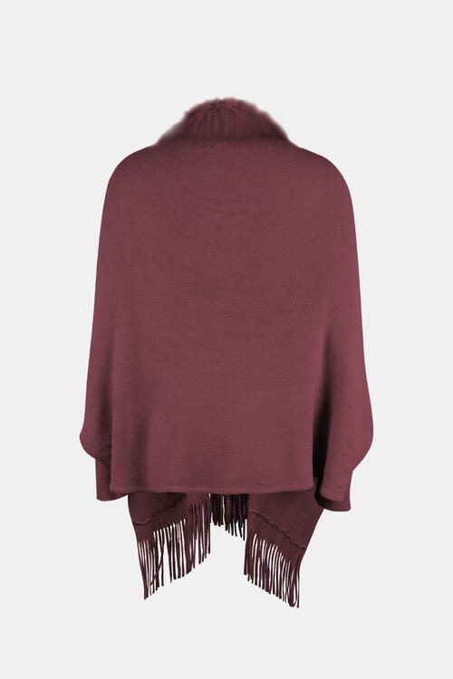 Fringe Open Front Long Sleeve Poncho Bazaarbey