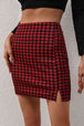 Houndstooth Slit Mini Skirt Trendsi