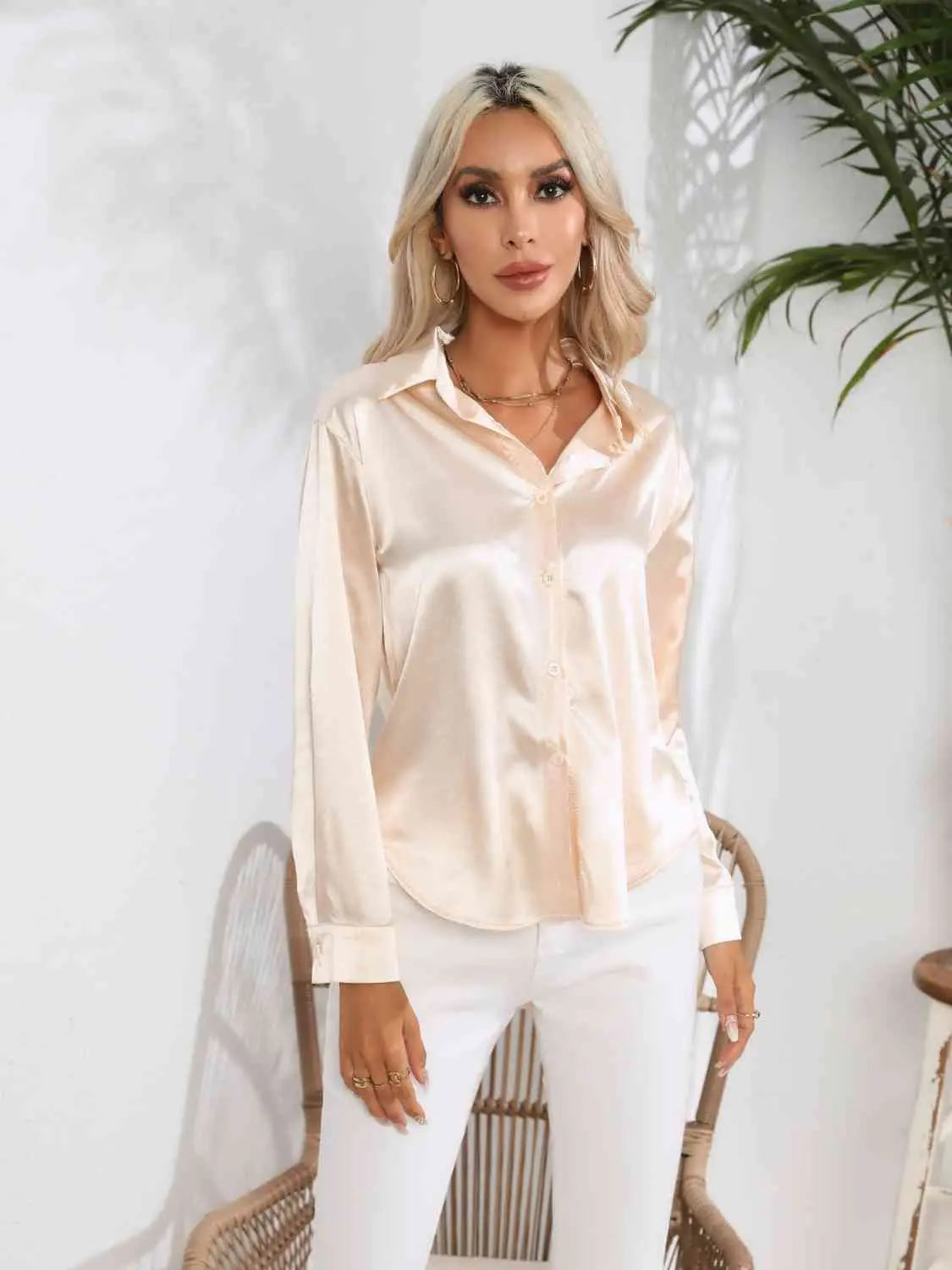 Collared Neck Buttoned Long Sleeve Shirt Bazaarbey