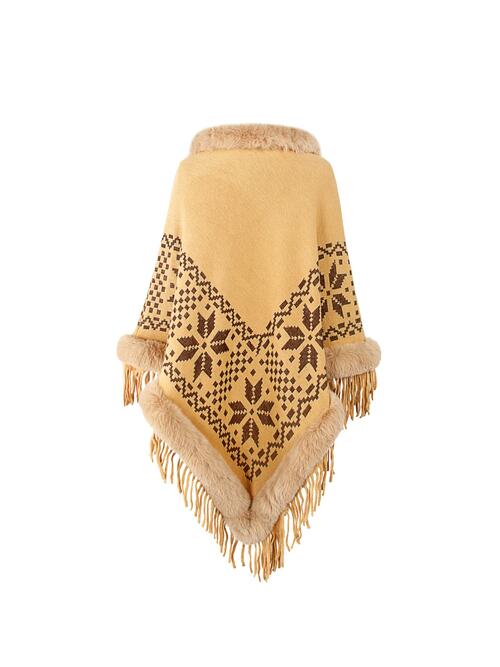 Fringe Geometric Cape Sleeve Poncho Bazaarbey