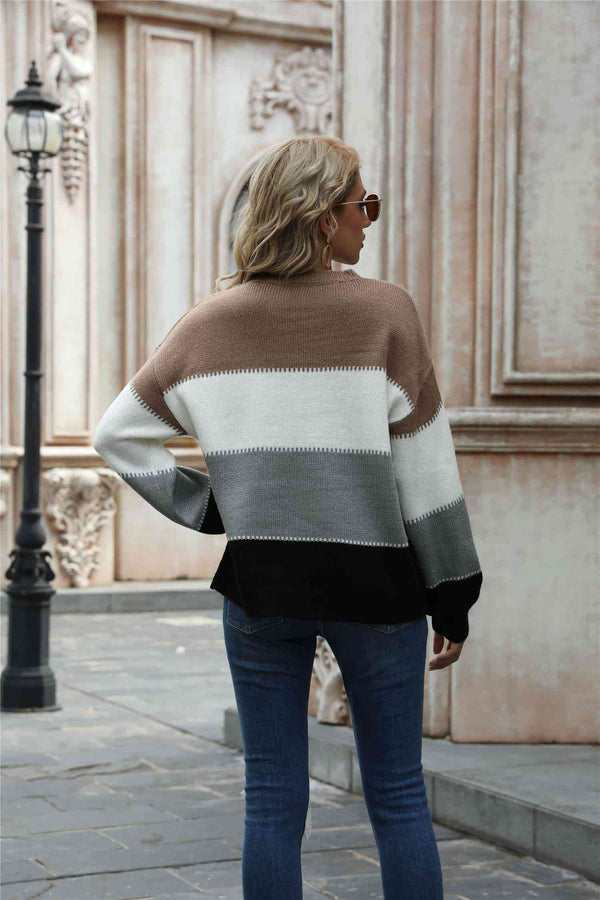 Color Block Round Neck Sweater Bazaarbey