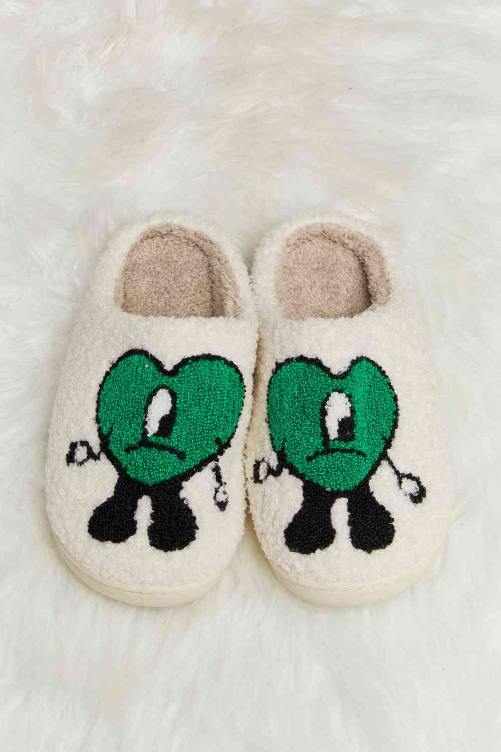 dy Love Heart Print Plush Slippers Trendsi