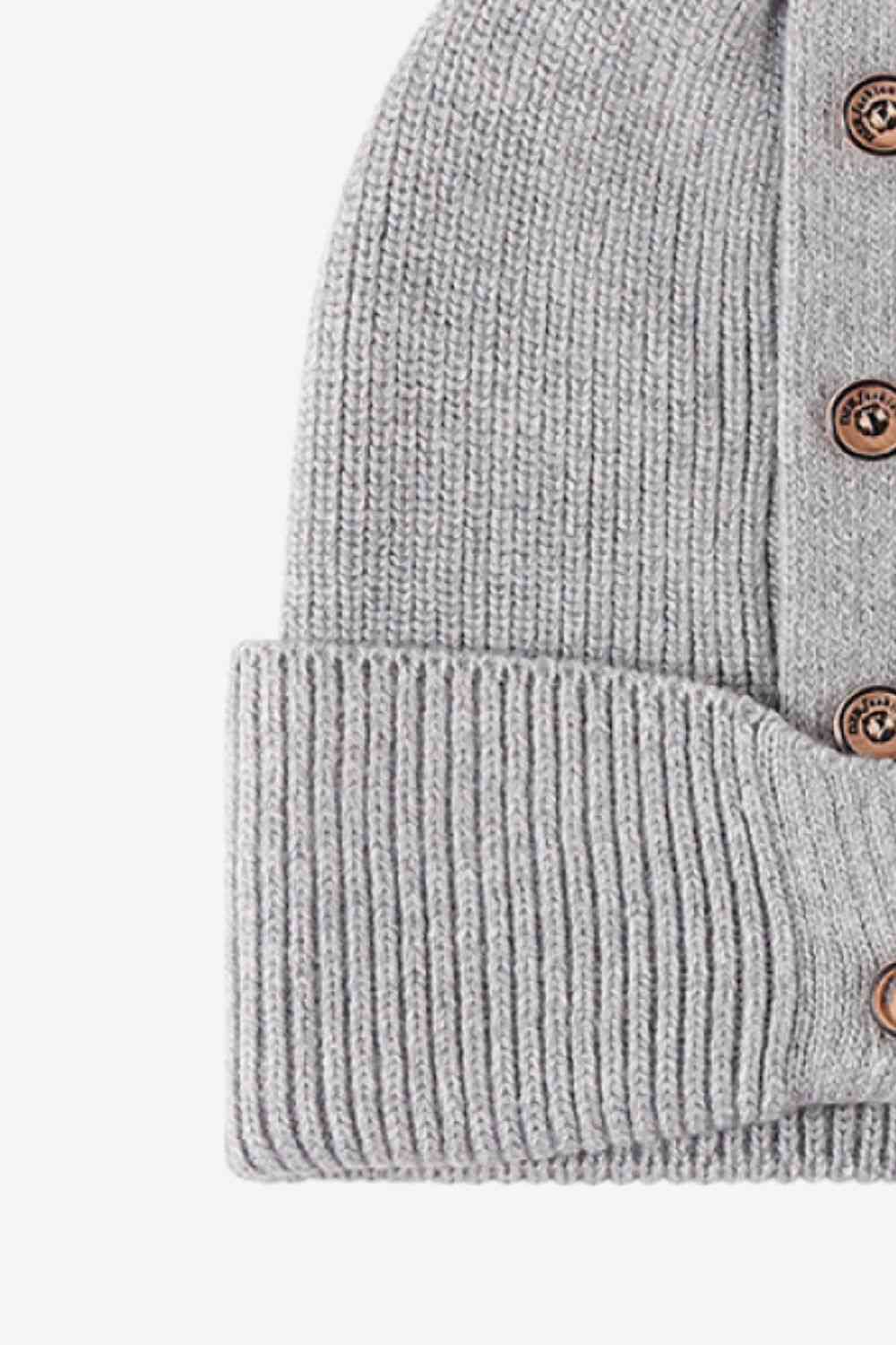 Button Detail Rib-Knit Cuff Beanie Trendsi