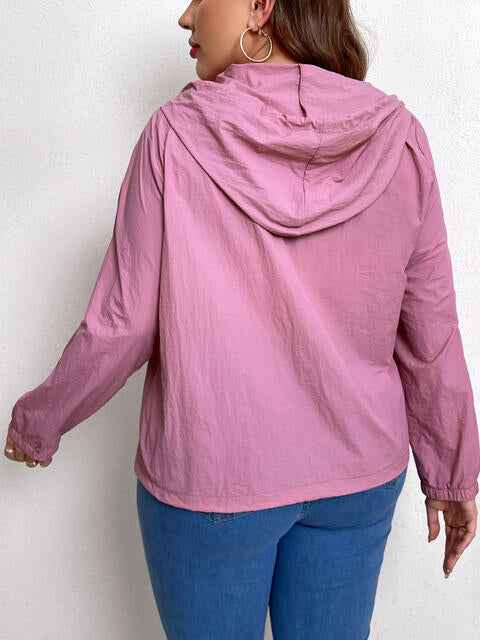  Zip-Up Drawstring Hooded Jacket with Pockets Trendsi