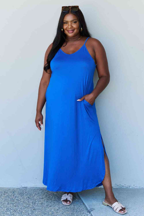 Ninexis Good Energy Full Size Cami Side Slit Maxi Dress in Royal Blue 